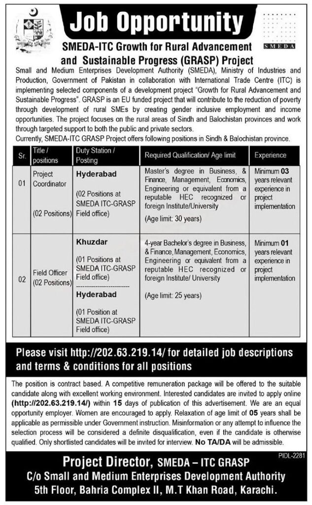 SMEDA Jobs 2024 Advertisement